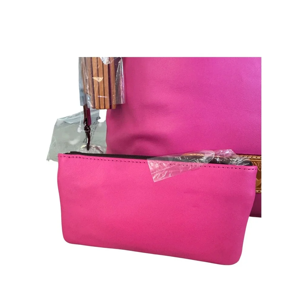 Dooney & Bourke Pink Leather Hobo Bag with Pouch and Keychain Set NEW